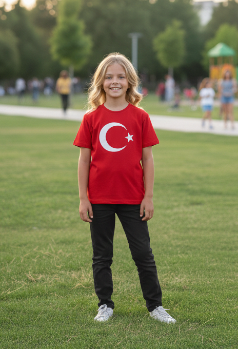 Türk Bayraklı Kısa Kol Tişört (5-11 yaş - 12-16 yaş)
